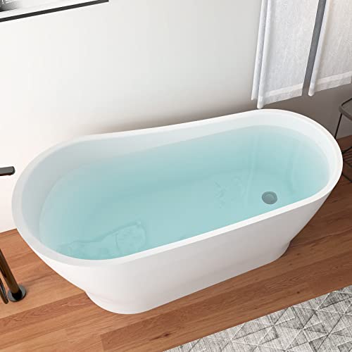 Image of 59 inch Acrylic Freestanding Bathtub, Elegant Skirted Free Standing Tub, Soaking Tub with Integrated Slotted Overflow, Toe-Tap Chrome Drain, cUPC Certified, Glossy White