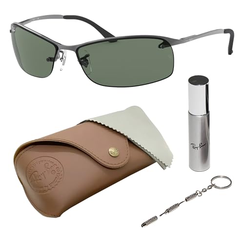 Image of Ray-Ban RB3183 Rectangle Shaped Sunglasses for Men with Official RAYBAN Eyewear Kit