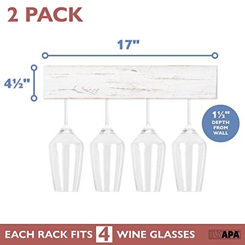 Ilyapa 2 Pack Rustic Shelf With Wine Glass Storage - Wall Mounted Wooden Wine Rack - White, Storage For 8 Glasses #TOP2