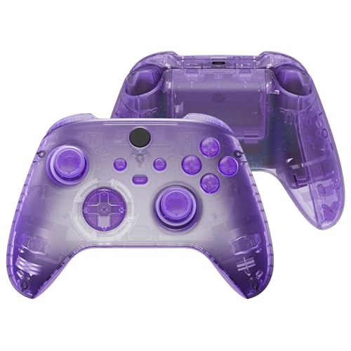 eXtremeRate Full Set Shell Buttons for Xbox Series X &amp; S Controller, Clear Atomic Purple Replacement Side Rails Grips Front Back Plate Cover for Xbox Core Wireless Controller