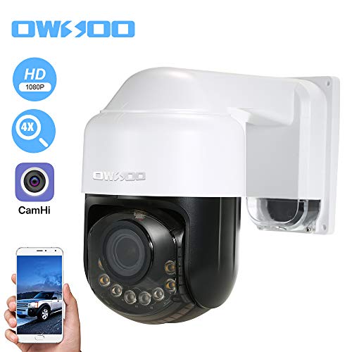 OWSOO 1080P Cámara IP PTZ, Lente de Zoom Óptico 2.8-12 mm, Soporta PTZ, Alarma de Movimiento, Control de Phone, Audio Bidireccional, Vision Nocturna, Ranura para Tarjeta TF, Impermeable