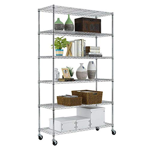 ASAT Durable 6 Tier Steel Wire Shelving with Wheels/Garage Metal Organizer/Home Metal Shelves