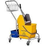 HOMCOM Carrello Pulizie Professionale Cesto Sospeso 72x49.5x95 cm Giallo