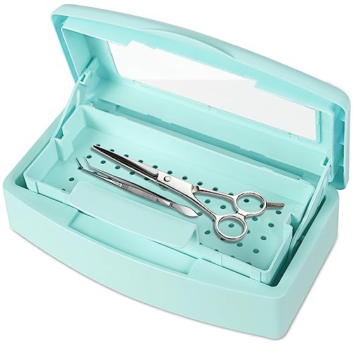 Gusnilo Barbicide Disinfectant Box Nail Art Tools Sanitizing Tray Disinfectant Container Nail Tool Sterilizer Box Plastic Clean Sterilizer Box Storage Organizer for Nail Manicure Tool (Light Green)