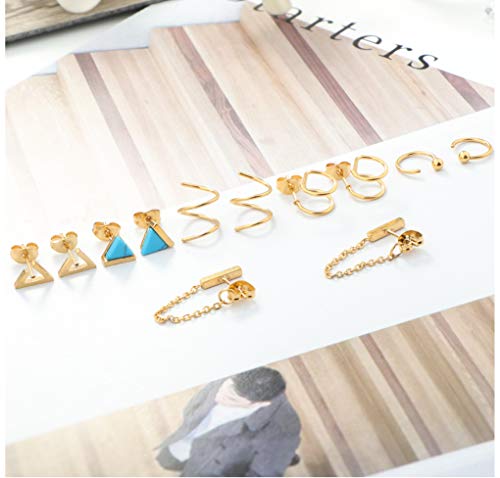 Orazio 6 Pairs Minimalist Hoop Stud Earrings Set For Men Women Small Triangle Cuff Huggie Chain Dangle Earrings Stainless Steel Cartilage Helix Piercing Set #TOP1