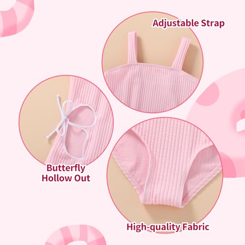Image of Girls Swimsuit One Piece Bathing Suit Adjustable Straps Solid Color Cut Out Butterfly Girls' Swimwear for 7-14Y
