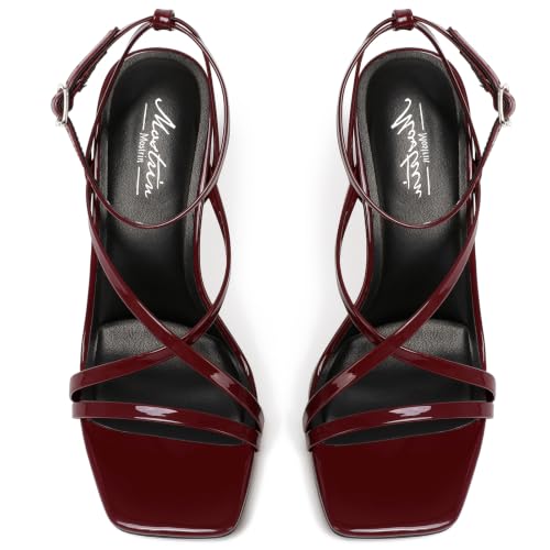 Image of Mostrin Strappy Heels for Women Square Open Toe Lace Up Heeled Sandals Ankle Strap Sexy Stiletto High Heels for Party, Prom, Dating, Wedding