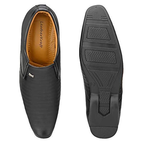 Image of Leatherkraft Striped Formal Slip-On Shoes
