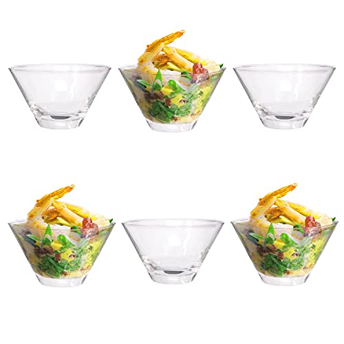 GK Global Kitchen Set of 6 Glass Prawn Cocktail Bowls Dishes Appetizer Prawn Cocktail Starter Serving Glasses Appetiser Prawn Seafood Shrimp Salad Cocktail Nibbles Glass Bowls Stackable, 265ml