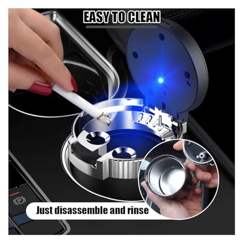 Image of Car Ashtray with Lid Smell Proof, Detachable Stainless Smokeless Ash Tray with LED Blue Light, Portable Mini Car Trash Can, Windproof Auto Ashtray Cup Holder for Car Home Outdoor Travel (Silver)