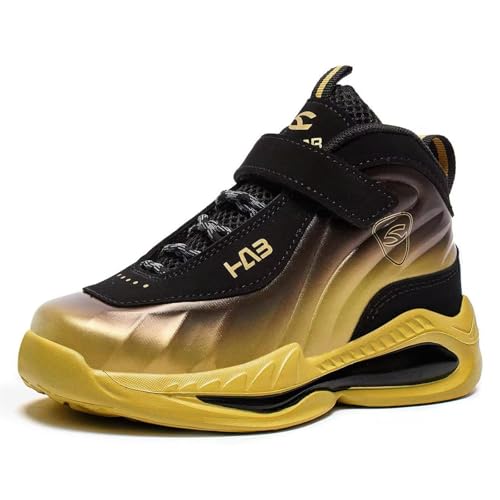 Miorpex Big Boys Girls Sneakers Size 3.5 Nonslip Kids Basketball Shoes Athletic Sports Walking Running Shoes Black Brown, 1 Pair