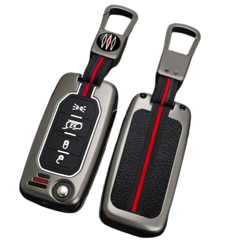 Happyit Casos de Cubierta de la Llave del Coche de Aleación de Zinc para Jeep Renegade Llave Plegable 360 ° Prueba de Agua Proteger con Silicona Fluorescente Llavero Accesorios (4 Botones Color Mate)