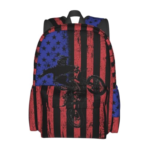 Droerfes Motorcycle Flag Backpack School Bag Lightweight Bookbag Women Men Laptop Travel Daypack For Kids Girls Boys Teens