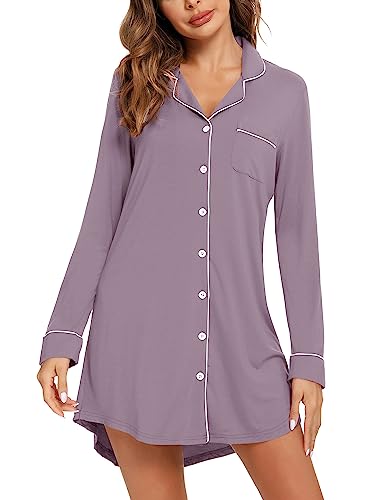 Image of Pjmlifecoco Nightgown for Women Button Down Sleepshirt Short /Long Sleeve Nightdress Soft Modal Sleepwear S-XXL