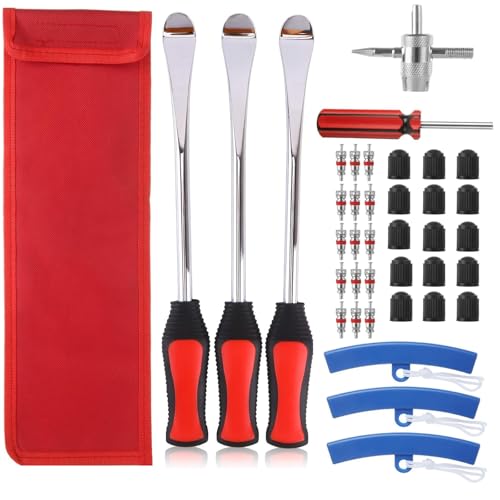 Image of 14.5 inch Tire Spoon Lever Iron Tool, Motorcycle Bike Professional Tire Changing Kit,with 3 Pcs Rim Protectors,Repair Tool Kit,39-Piece Tire Levers Set, Tire Changing Tool