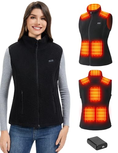 Image of Heated Vest Women with 18400mAh 7.4V Battery，Fuzzy Fleece Warming Vest with Pockets, Washable Electric Vests