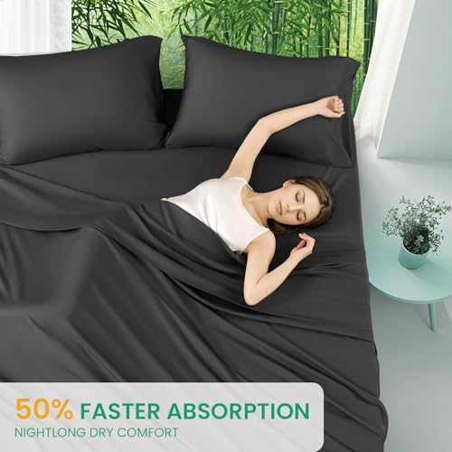 SONORO KATE 100% Viscose Derived from Bamboo_Sheets King Size, Ultra Breathable & Cooling Bed Sheets for Hot Sleepers, Hotel Luxury Silky Bedding Sheets, 16" Deep Pocket - 4PC (Black,King)