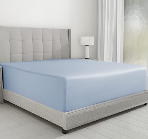 California Design Den Luxuriously Soft Twin Fitted Sheet Only - 100% Cotton, 600 Thread Count, Sateen Weave, Twin Bed Sheets with No-Pop Elastic for Snug Fit, Deep Pockets with Bed Making Tag - Blue