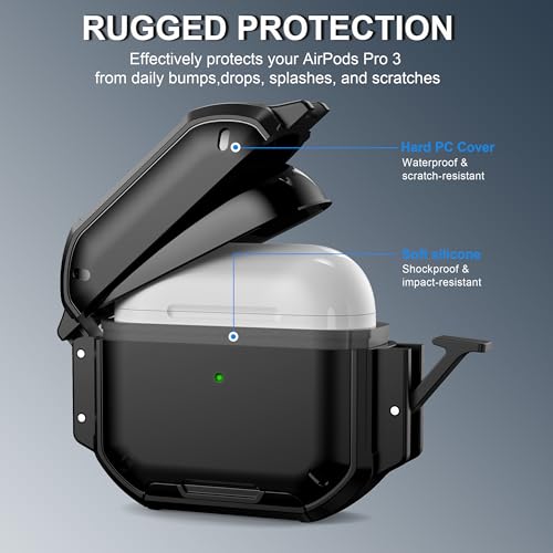 Image of RFUNGUANGO IP68 Waterproof AirPods Pro 3 Case with Lock, Black