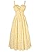 Damen Korsett Kleid Midi Gesmokt Spaghetti Trägerkleid A-Linie Midikleid für Hochzeit Party Beige-Gelb Blumen M