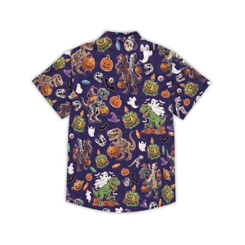 Boys Girls Hawaiian Shirt Funny Dinosaur Aloha Short Sleeve Summer Beach Vacation Tropical Button Down Shirt for 5-14 Years2