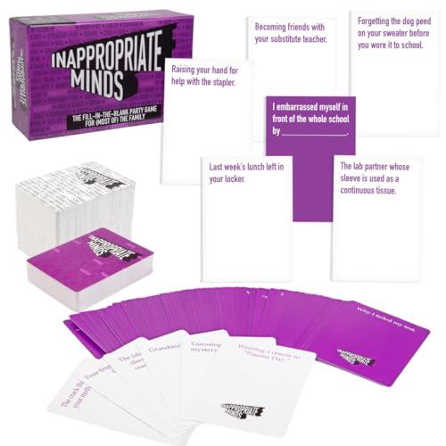 Inappropriate Minds - Fill-in-The-Blank Party Game for (Most of) The Family (8+) - 60 Question and 199 Answer Cards for Kids, Teens, Tweens, and All Ages - Perfect Camp, Sleepover, or Party Game