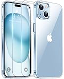 Justcool Designed for iPhone 14 Case, [Crystal Clear Not Yellowing] with 2 Pcs [Tempered Glass Screen Protector],Clear