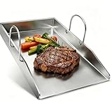 GFTIME 40x30cm Edelstahl Grillplatte Plancha für Weber, Enders, Landmann, Rösle videro, Burnhard Gasgrill und Holzkohlegrill,4mm Dicke massiven Edelstahl Plancha Grillplatte mit Griff