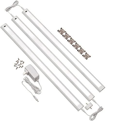 LED Hand Wave Motion Sensor Under Cabinet Lighting Plug In Kit - Dimmable Under Counter Lights for Kitchen - White Finish - 24 Inch (3Pack) - 12v LED Light Bar - Soft Neutral 3500K - Touchless Dimming by NSL - Used condition - US$34.79
