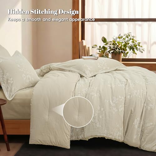 Image of PHF Cotton Jacquard Comforter Set King, Soft Breathable, Oak