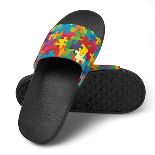 Autism Puzzled House Sandals Non-Slip Bathroom Slippers Beach Summer Shoes for Men Women4