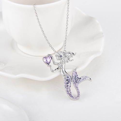 luomart Fashion Mermaid Birthstone Necklace Jewelry White Gold Plated Austrian Crystal Pendant Gifts for Women2