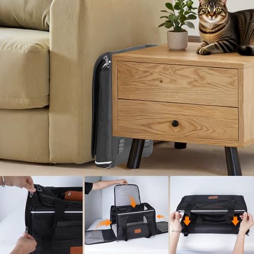 Faltbar Transportbox Katzen, Katzentransportbox mit Sicherheit Reißverschlüsse, Napf, Wendekissen, Katzen Transportboxen für kleine bis mittelgroße Katzen und Welpen bis 7 kg