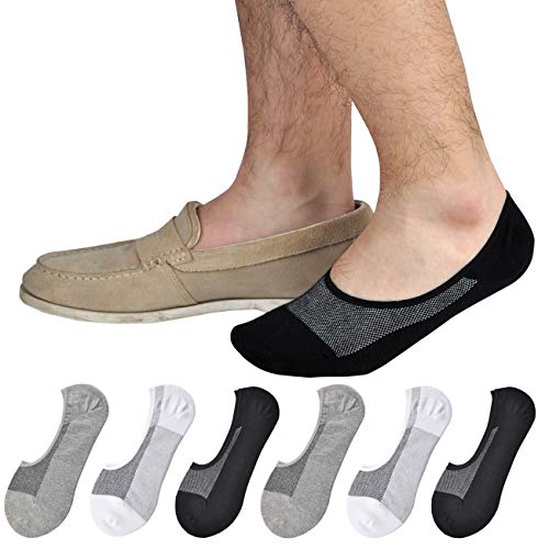 Jormatt 6 Pairs Mens Women Genuine No Show Socks Boys Sneaker Shoes Mesh Knit Low Cut Athletic Cotton Socks Non Slip,Men Shoes size 6-10