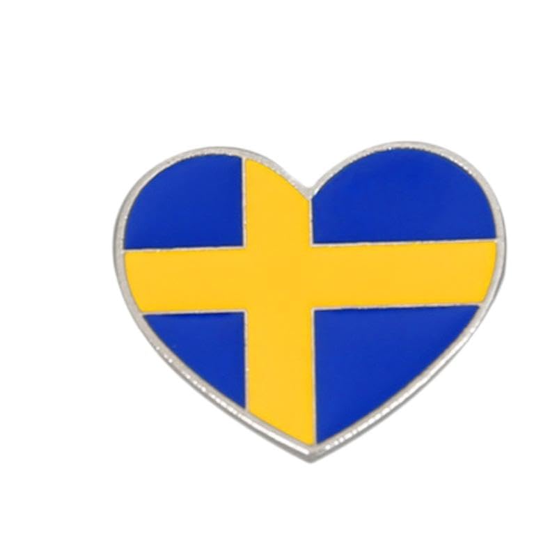 Image of Heart-shaped Sweden National Flag Enamel Pin and the Swede Badge Brooch For Backpack and Coat