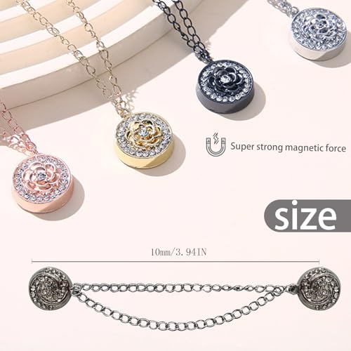 Image of Magnetic Clips with Chain Hijab Magnets for Pant Hem Leg & Sleeve Adjuster Hijab Scarf for Women for Clothing Accessories with Rhinestone Embellishments