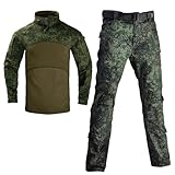 TOMITANY Men's Tactical Military Suits Long Sleeve Fitting Army Uniforms Combat Shirt and Pants with Knee Pads Russian Camo XXXL