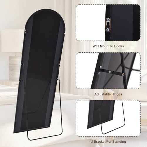 GLSLAND Arched Full Length Mirror - 68" x 24" Floor Mirrors Aluminum Alloy Frame Full Body Mirror for Cloak Room, Bedroom, Living Room,Black