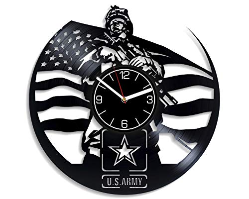 Kovides U.S. Army Vinyl Record Wall Clock USA Army Wall Art Wall Clock Large U.S. Arm Vinyl Clock Army Clock U.S. Army Wall Clock Modern U.S. Army Gift U.S. Army Home Decoration Gift for Men