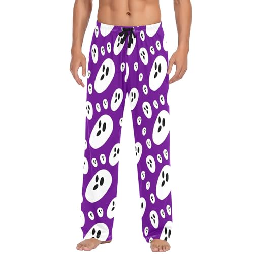 Purple Background Spirits Men's Cotton Pajama Pants with Pockets and Drawstring Comfortable and Stylish,S2