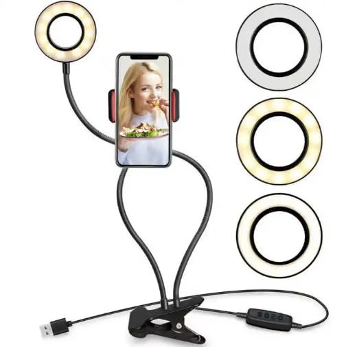 Selfie Ring Light with Clip On, Flexible Arms with a Cell Phone Holder Stand for Live Streams/Makeup