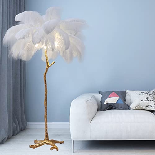 Ostrich Feather Floor Lamp, Feather Standing Lamp with 35 Piece Natural Ostrich Feathers (Contains Light Sources), have Footswitch Dimmable Floor Lamp, Floor Light for Bedrooms and Living Room H: 67” Ostrich Feather Floor Lamp, Feather Standing Lamp with 35 Piece Natural Ostrich Feathers (Contains Light Sources), have Footswitch Dimmable Floor Lamp, Floor Light for Bedrooms and Living Room H: 67”