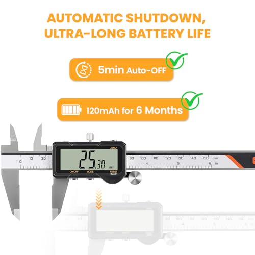 Image of HARDELL Digital Caliper 6 Inch, Rechargeable Calipers with One-Key Reset Setting, Inch /mm /Fraction Conversion, Large LCD Screen Auto-Off, Measuring Tool for DIY, 3D Printing, Jewelry Woodworking Hobby
