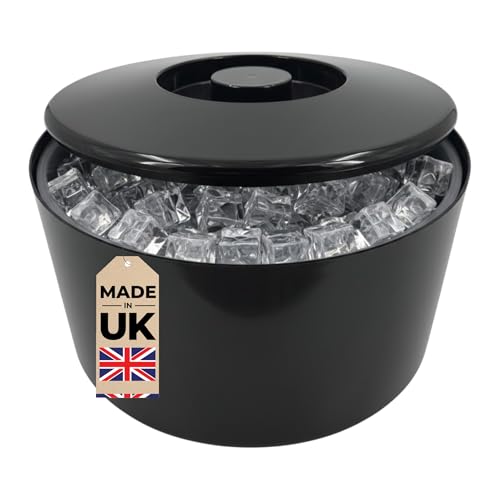 Chabrias Ltd 10 Litre Ice Bucket with Lid & Removable Draining Liner - Large Party & Bar Ice Bucket, UK Made Hard-Wearing Plastic for Home & Professional Use - Black 10 Litre - Made in England