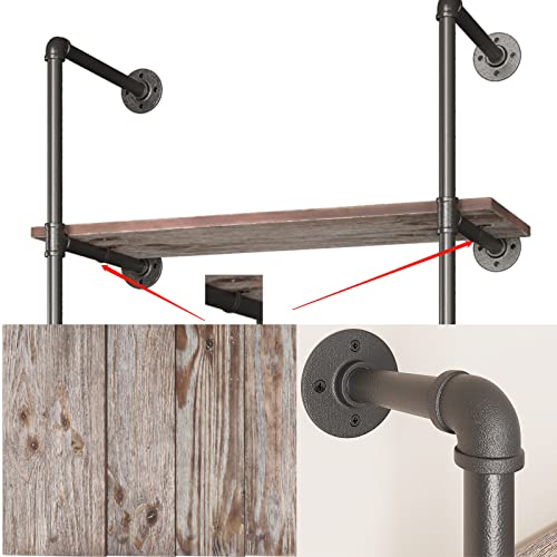 Yuanshikj (28" Tall Industrial Pipe With 31" Solid Wood Shelf/Shevles/Shelving Bookshelf/Bookcase Metal Iron Pipe Rustic Open Diy Display Wall Mounted For Living/Bed/Office Room Decor Storage #TOP4