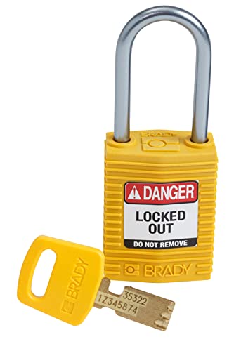 Image of Brady CPT-YLW-38AL-KD SafeKey Padlock, Yellow, 3.0 in H x 1.25 in W x 0.75 in D