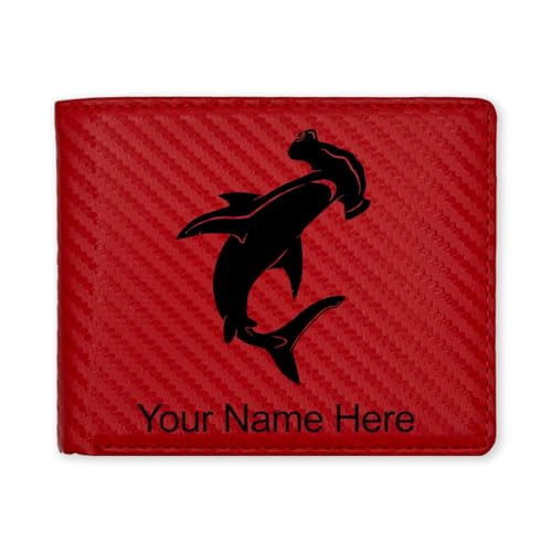 LaserGram Faux Leather Bi-Fold Wallet, Hammerhead Shark, Personalized Engraving Included (Carbon Fiber Red)