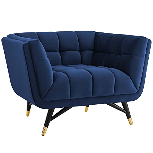 Modway Adept Mid-Century Modern Velvet Upholstered Tufted Accent Arm Lounge Chair In Midnight Blue #TOP27