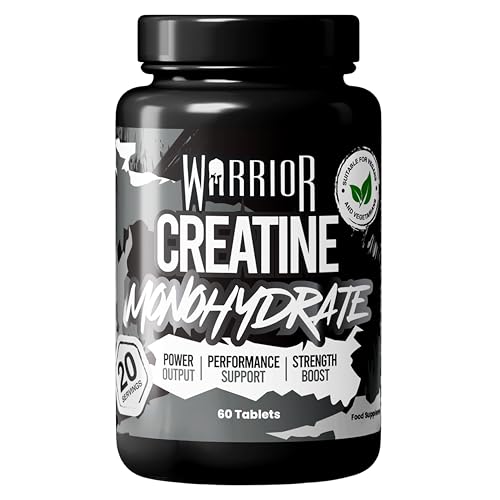 Warrior Creatine Monohydrate Tablets 3000mg Per Serving Supplement for Performance Supports Muscle Growth Unflavoured Suitable for Men & Women Vegan & Vegetarian Friendly (60 Capsules)
