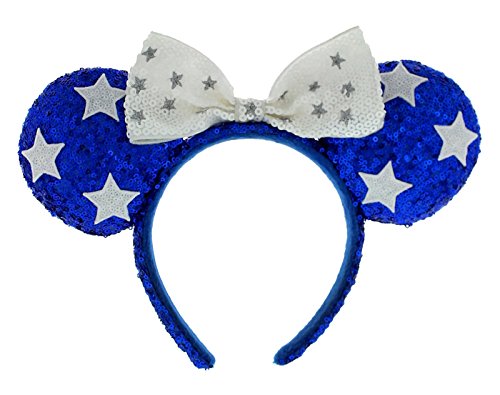 Blue & White Sequined Minnie Mouse Ears Headband with Stars